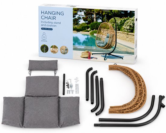 Fauteuil suspendu avec support et coussins – Fauteuil suspendu de jardin haut de gamme pour l'extérieur – Capacité de charge de 150 kg – 103 x 105 x 195 cm