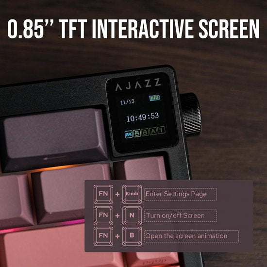 Ajazz AK650 - Clavier gaming sans fil - Mécanique - Gasket - Hot Swap - Tri-mode - QWERTY - 66 touches - Bramen