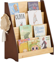 SoBuy KMB32-N Bibliothèque pour enfants, jouets, bibliothèque, 4 niveaux, avec 2 crochets, étagère à livres, meuble de rangement, chambre, bureau, salon, nature, 91 x 30 x 89 cm