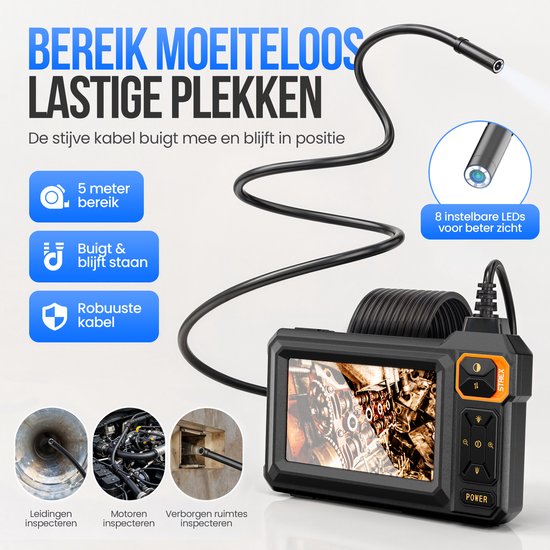 Endoscope Strex avec écran 5M - Caméra d'inspection - Caméra d'égout avec image HD - Étanche IP67 - Éclairage LED réglable