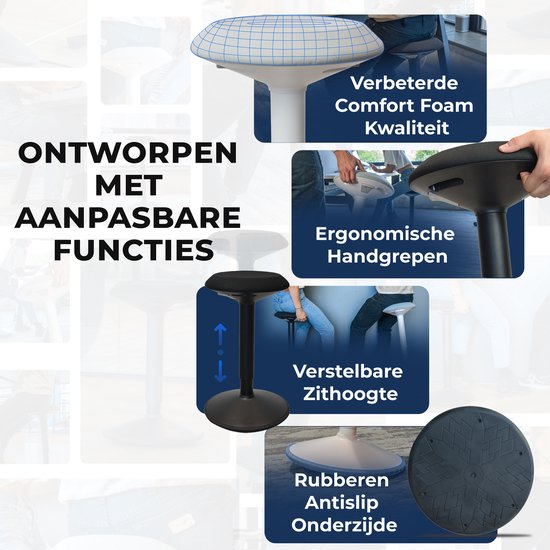 Backerz Wobble Stool - Chaise ergonomique oscillante hauteur 40-60cm - Tabouret d'équilibre - Tabouret assis - Tabouret selle bleu