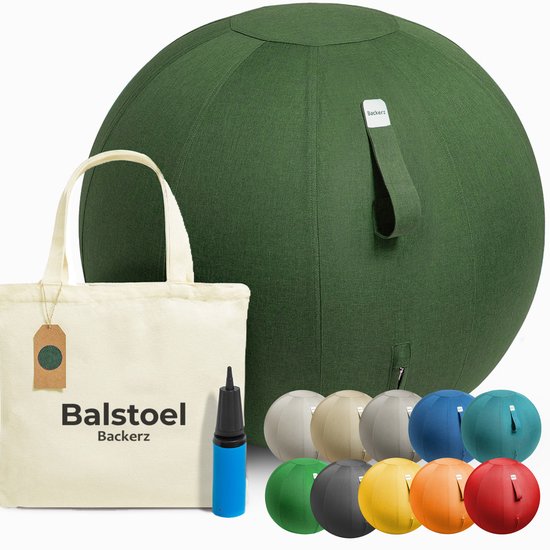 Ballon de siège Backerz 65 cm - Ballons de siège avec housse en lin - Chaise de bureau ergonomique pour le bureau et la maison - Ballon de yoga de luxe - Vert