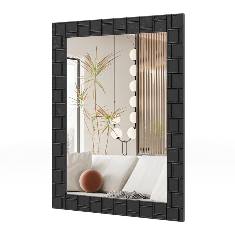 Miroir mural Coast - rectangulaire - cadre en bois - peut être accroché à la verticale ou à l'horizontale - noir - 80 x 60 cm