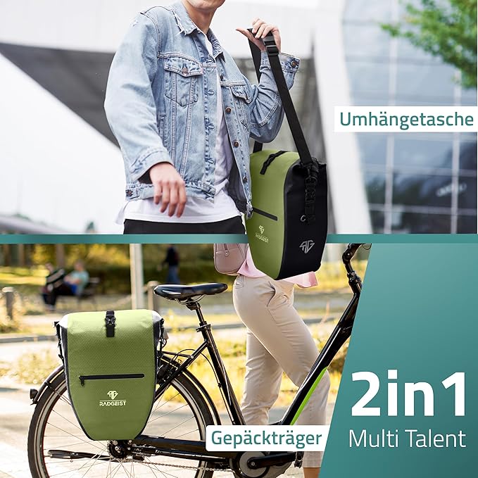 RADGEIST sacoche de vélo pour porte-bagages - 2X sacoche pour porte-bagages - sac à bagages étanche et sac à bandoulière - sacoche de vélo avec réflecteurs