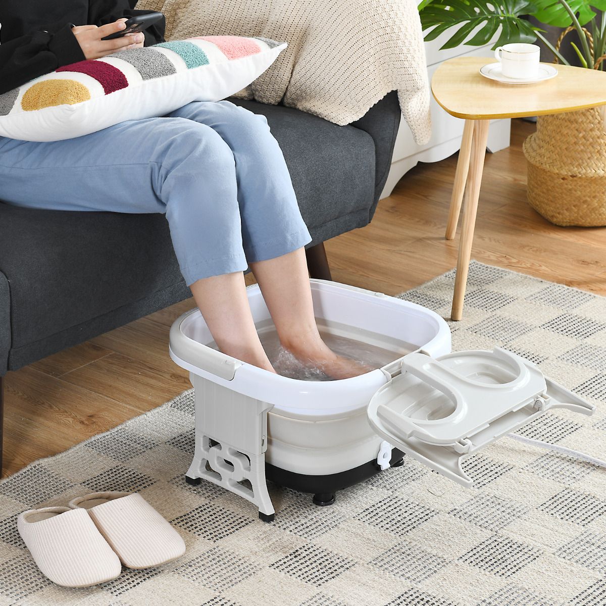 Appareil de massage pour les pieds Coast - Pliable, avec massage à bulles et infrarouge - Chauffage réglable - Gris 42 x 40 x 24 cm
