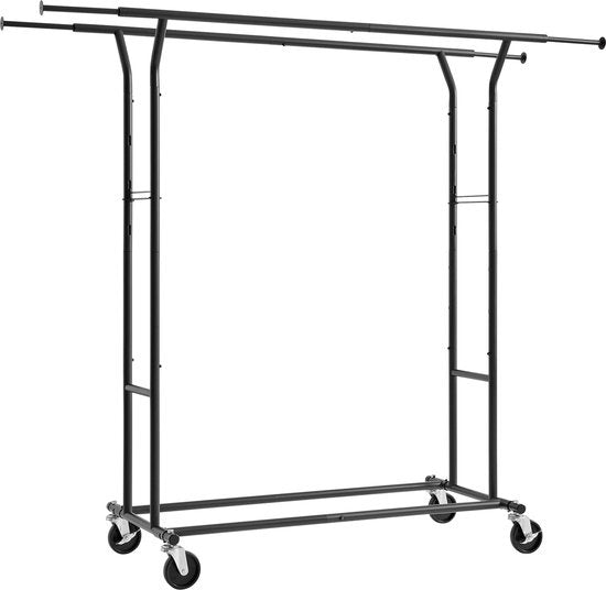Porte-vêtements O'DADDY® sur roulettes - Portemanteau - Tringle à vêtements - Réglable et extensible - Roulettes industrielles - Métal - Stable jusqu'à 110 kg - Noir