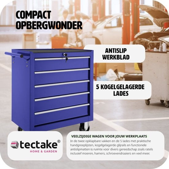 tectake® - Chariot à outils avec 5 tiroirs - bleu - 402798