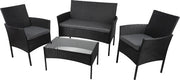 Lifetime Garden Garden Set - Berlin Lounge Set - 4 Pieces - Garden Chairs, Loveseat and Table - Rattan - Black - Garden, Balcony and Terrace