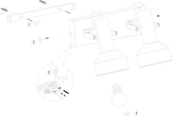 Spot de plafond Acier 3338ZW Noir, 2 douilles E27, orientable et inclinable, plastique et métal, style moderne, Mexlite