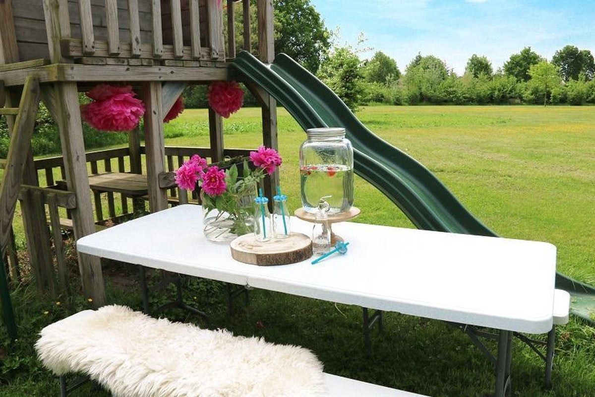 ERRO Campingtafel - Vouwtafel - inklapbare tafel - plooitafel - 180x74x72 cm - Wit - Voor 8 personen