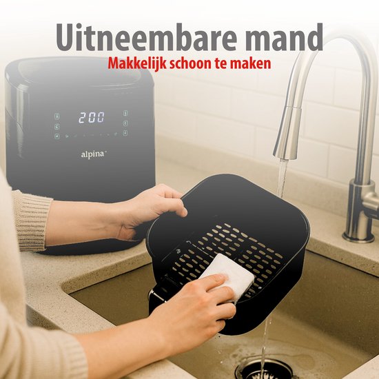 Alpina Airfryer XL - Friteuse à air chaud 6 L - Air Fryer pour 2 à 5 personnes - Four à air chaud avec écran tactile numérique - Température réglable de 80 à 200 degrés - Fonction minuterie - 8 programmes de cuisson