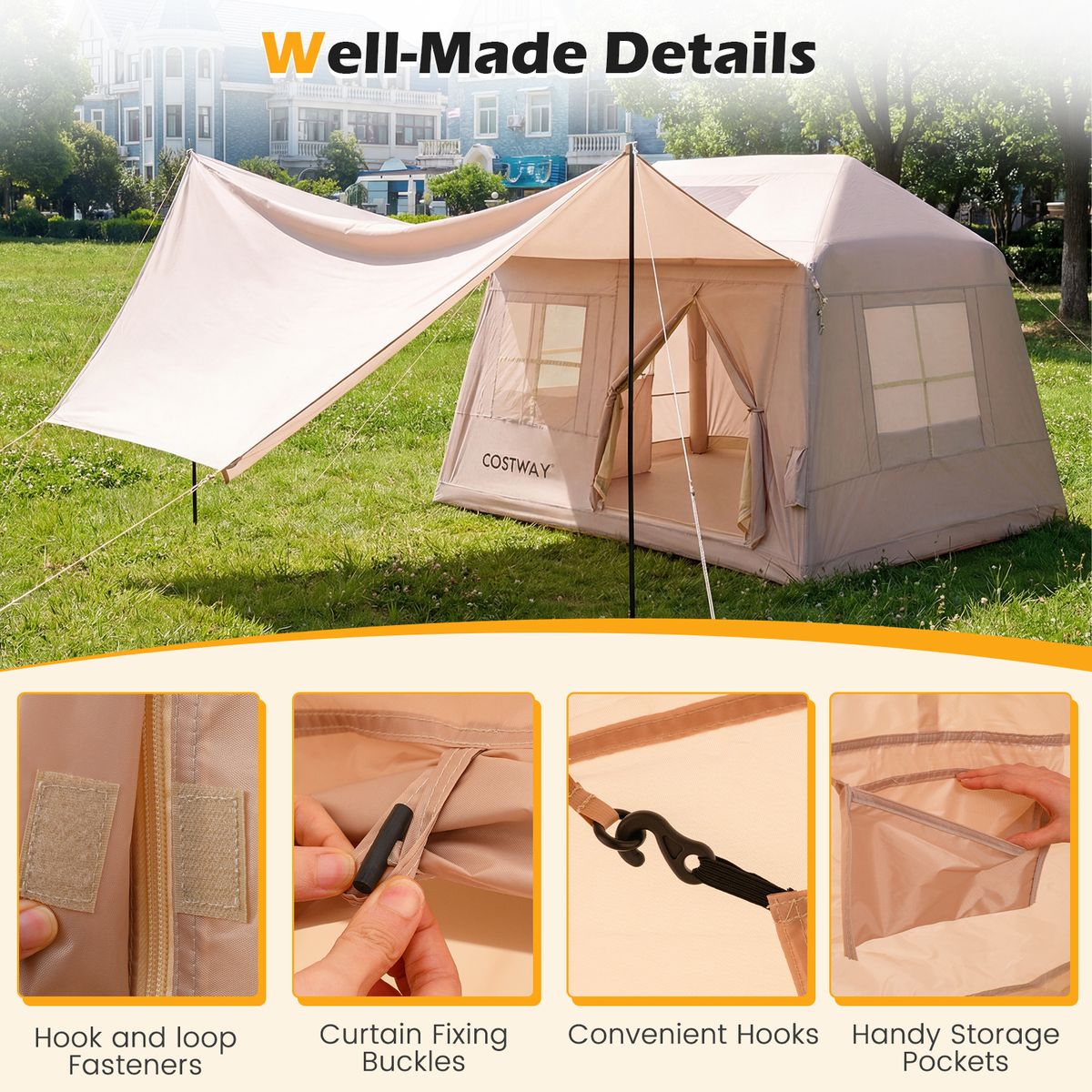 Tente de camping gonflable Coast - pour 4 à 6 personnes - montage rapide - kaki 253 x 213 x 183 cm