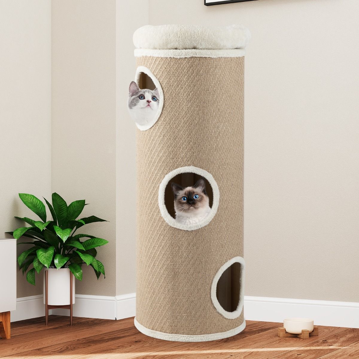 Maison pour chat Coast à quatre étages - Lit en peluche - Arbres à chat en sisal - Marron 43 x 43 x 113 cm