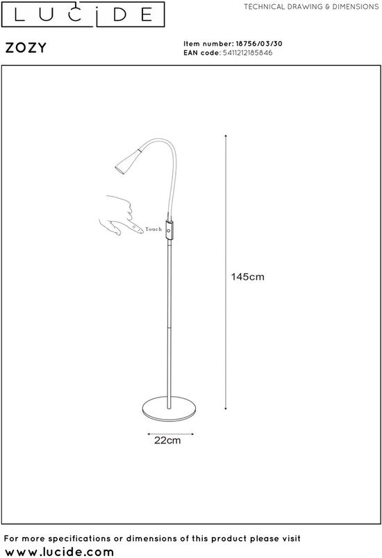Lucide ZOZY - Lampe de lecture - LED à 3 niveaux de luminosité - 1x4 W 3000 K - Noir