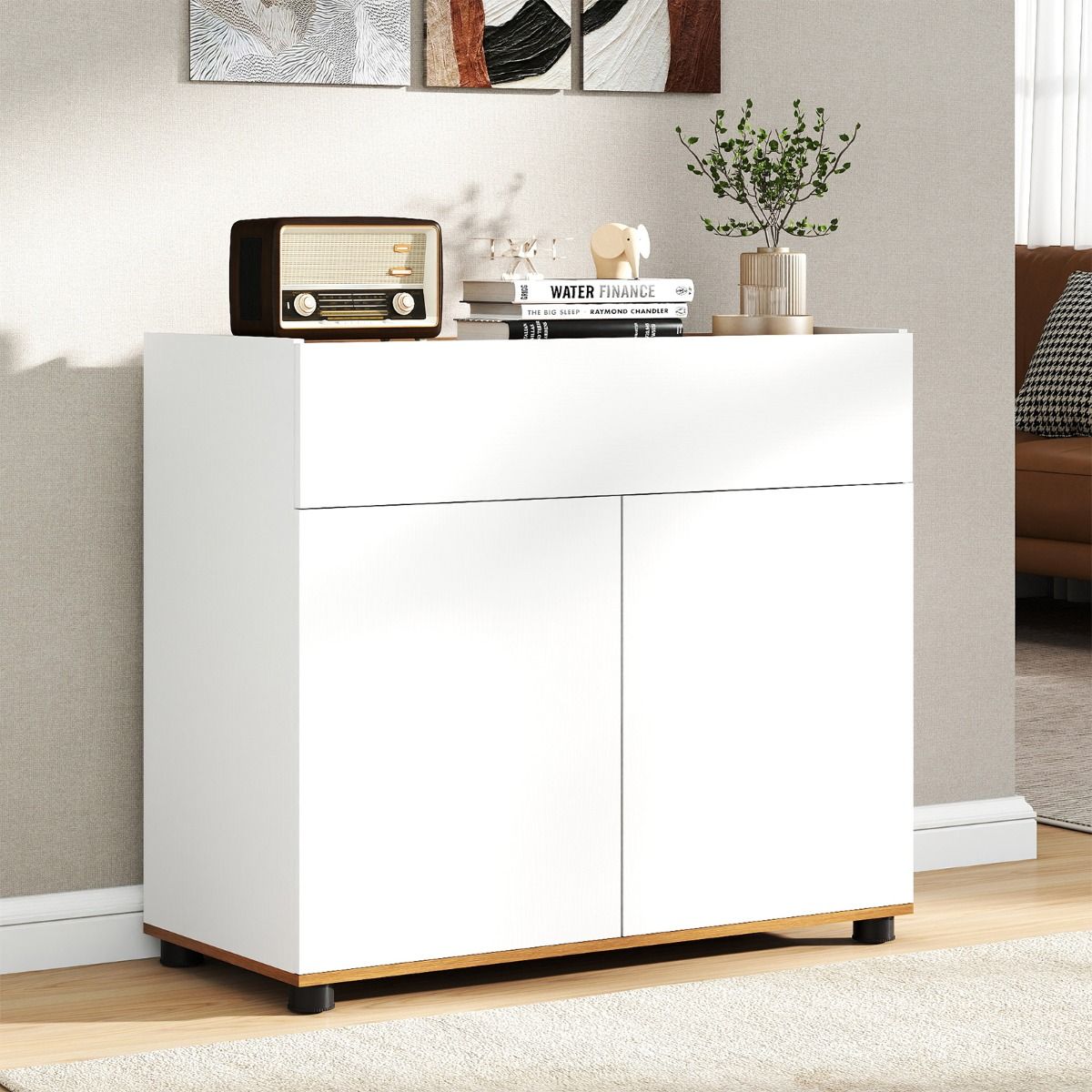 Buffet Coast avec rangements - meuble en bois avec un tiroir et deux portes - noir/blanc - 80 x 35 x 70 cm