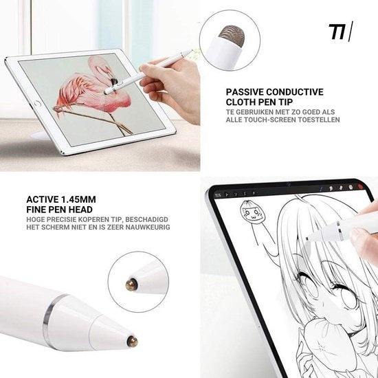 Tikkens Stylet - Crayon actif 2 en 1 pour tablette, Ipad, téléphones Android et Apple - Blanc