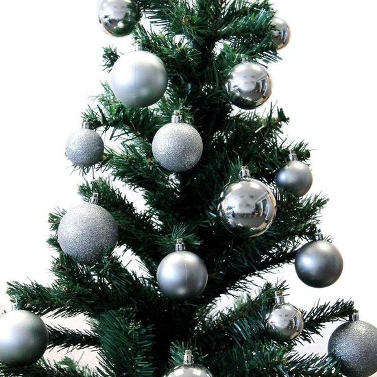 Cadeaux de Noël Set de boules de Noël argentées - 70 pièces boules de Noël en plastique - boîte de rangement pour boules de Noël incluse - Ø4/5/6 cm