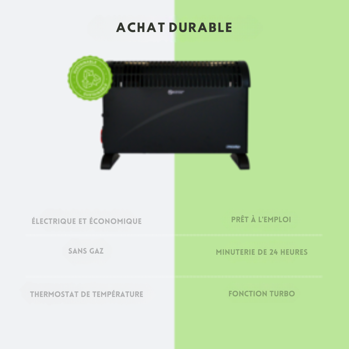 Convecteur Électrique Mesko -  Thermostat Réglable & Minuterie 24H - Noir