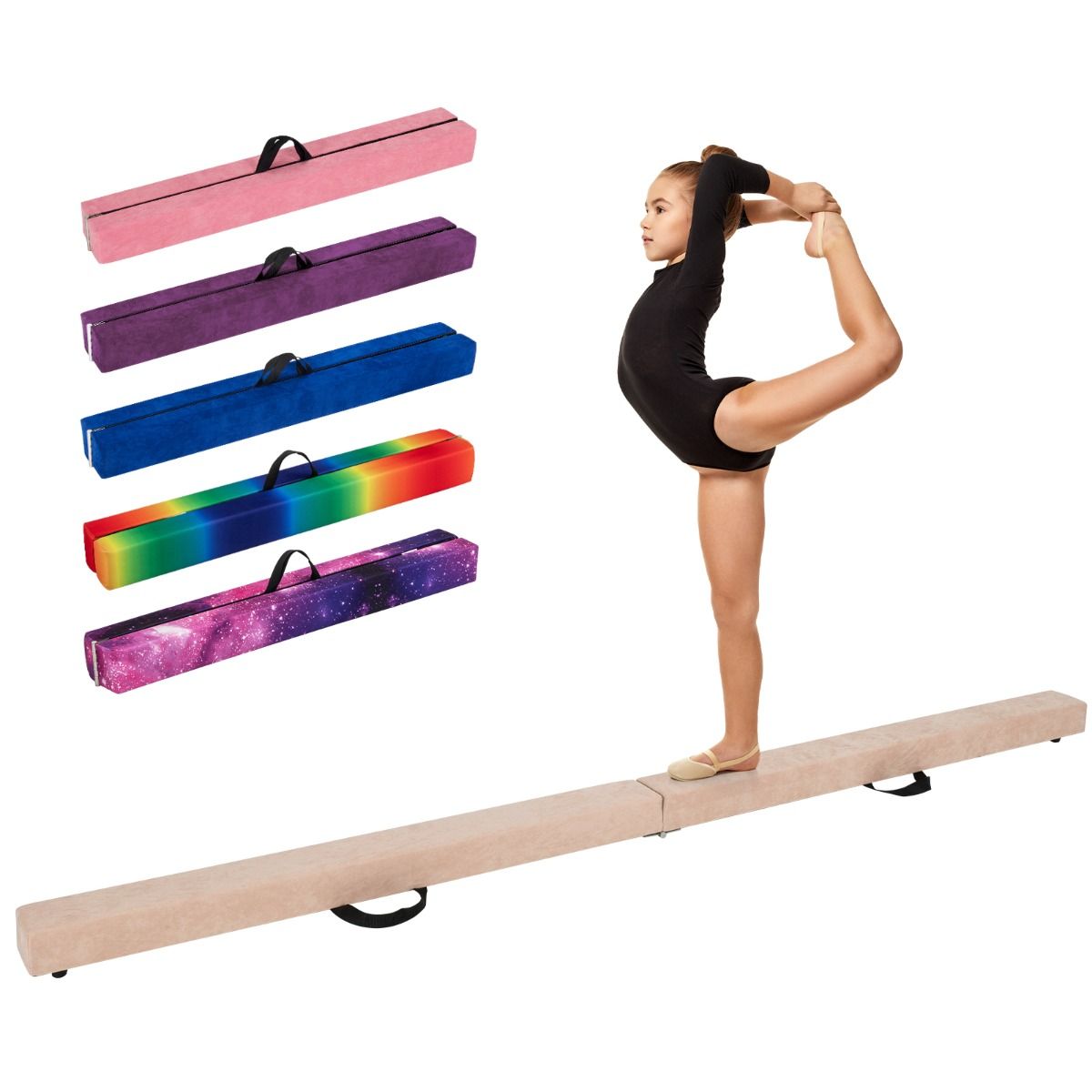 Poutre d'équilibre pliable Coast - poutre de gymnastique en mousse - socle en bois solide - violet/rose/bleu/jaune terre/arc-en-ciel - 270 x 10 x 7,5 cm