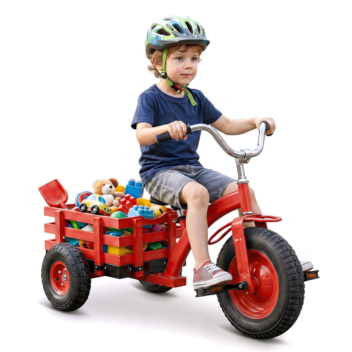 Tricycle pour enfants Coast avec guidon et selle réglables - avec remorque - rouge