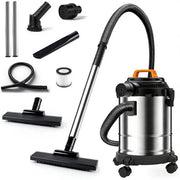 Fuegobird - Aspirateur électrique eau et poussière - Puissance de 2 000 W - Grande capacité de 18 L - Cordon de 4 m - Raccord pour soufflerie - 7 accessoires - Tuyau en plastique de 1,6 m - Filtre HEPA - Aspirateur de chantier - Aspirateur en acier inoxyd