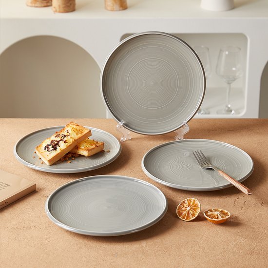 Lot de 4 assiettes plates (Ø 21,8 cm / 8,5 pouces), lot d'assiettes, assiettes à petit-déjeuner, assiettes à dessert, service de table pour 4 personnes, convient aux restaurants, à la restauration, aux fêtes, aux réunions de famille, aux banquets et aux p