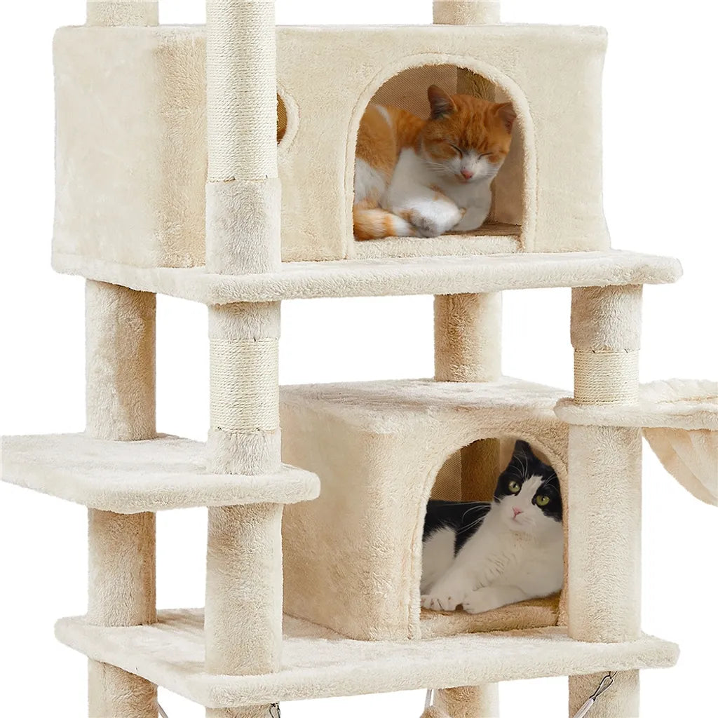 Yaheetech Griffoir pour chat 170 cm de haut XL Arbre à grimper robuste pour chats - 2 plateformes d'observation - 2 enclos pour chats - Hamac - Plateforme de couchage - Beige