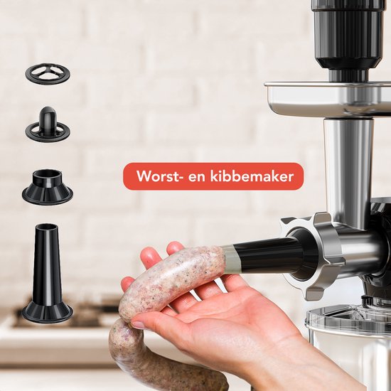 KitchenBrothers Robot de cuisine 6-en-1 - 1500W - Avec hachoir, blender et 15 accessoires - Bol en acier inoxydable de 6,2L - Rouge