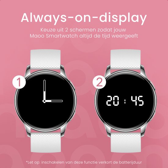 Maoo Ventura AMOLED Smartwatch Ladies - Acier inoxydable et bracelet en silicone 3x - Podomètre - Moniteur de fréquence cardiaque - Moniteur de sommeil - Multisport - Convient à Android et iOS - Argent et blanc