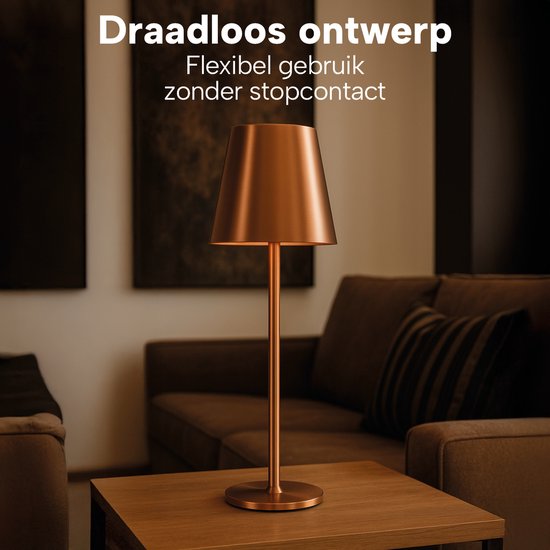 Lampe de table sans fil - Sans fil et rechargeable via USB-C – 3 couleurs de lumière LED – Intérieur et extérieur – Lot de 2 pièces - Bronze - BREND BR-2247