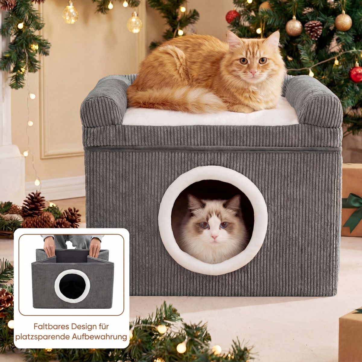 Maison pliable pour chat Coast - avec tapis à griffer en sisal - coussin moelleux et bords surélevés - gris