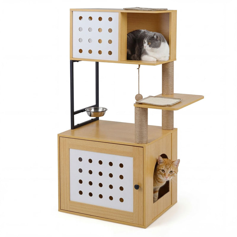 Arbre à chat Coast avec bac à litière intégré - arbre à chat à plusieurs étages - couleur naturelle - 117,5 cm