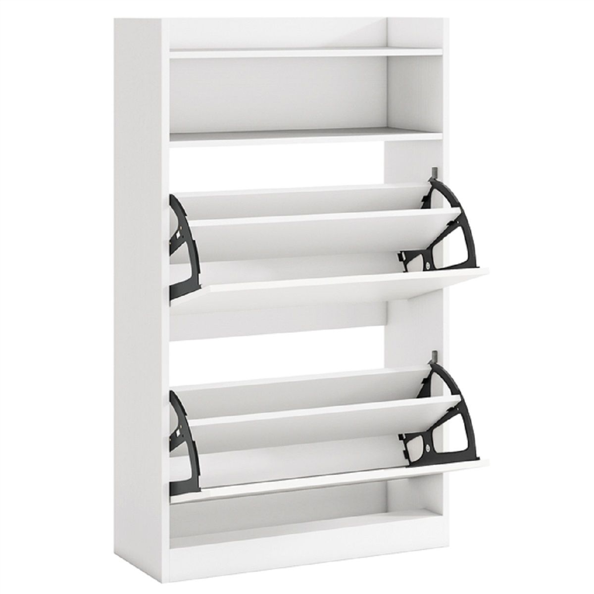 Armoire à chaussures Coast - 2 compartiments rabattables - design élancé et peu encombrant - blanc/aspect bois rustique