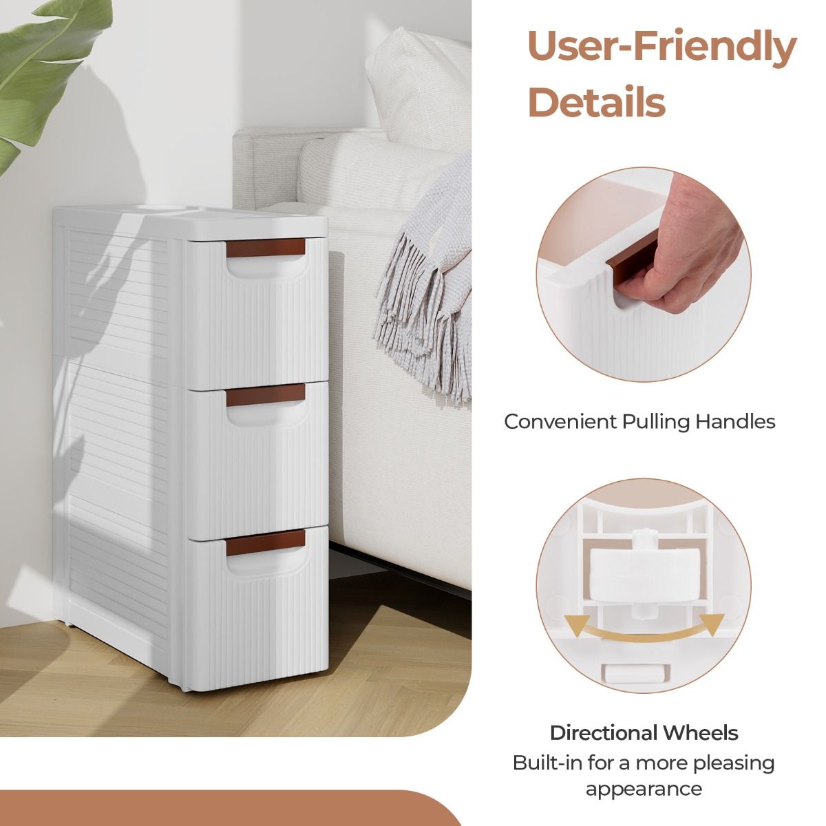 Coast : petite armoire de rangement à roulettes - 3 tiroirs - design élancé - blanc - 42 x 19 x 74 cm