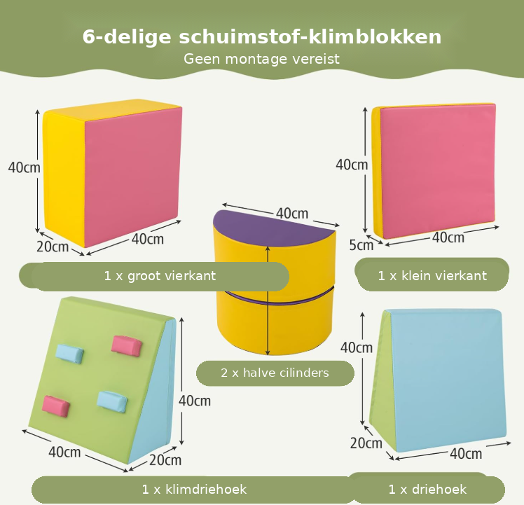 Ensemble de blocs de construction souples COSTWAY - 6 pièces - Blocs pour grimper, ramper et jouer - 40 x 40 x 20 cm - Multicolore