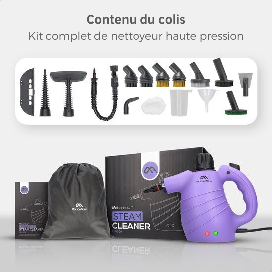 MotionFlow - Nettoyeur vapeur portatif - 12-en-1 - Multifonction - 1150 W - 450 ML  - Violet