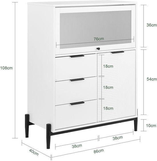 SoBuy FSB94-W Buffet - Meuble de cuisine blanc à roulettes et polyvalent