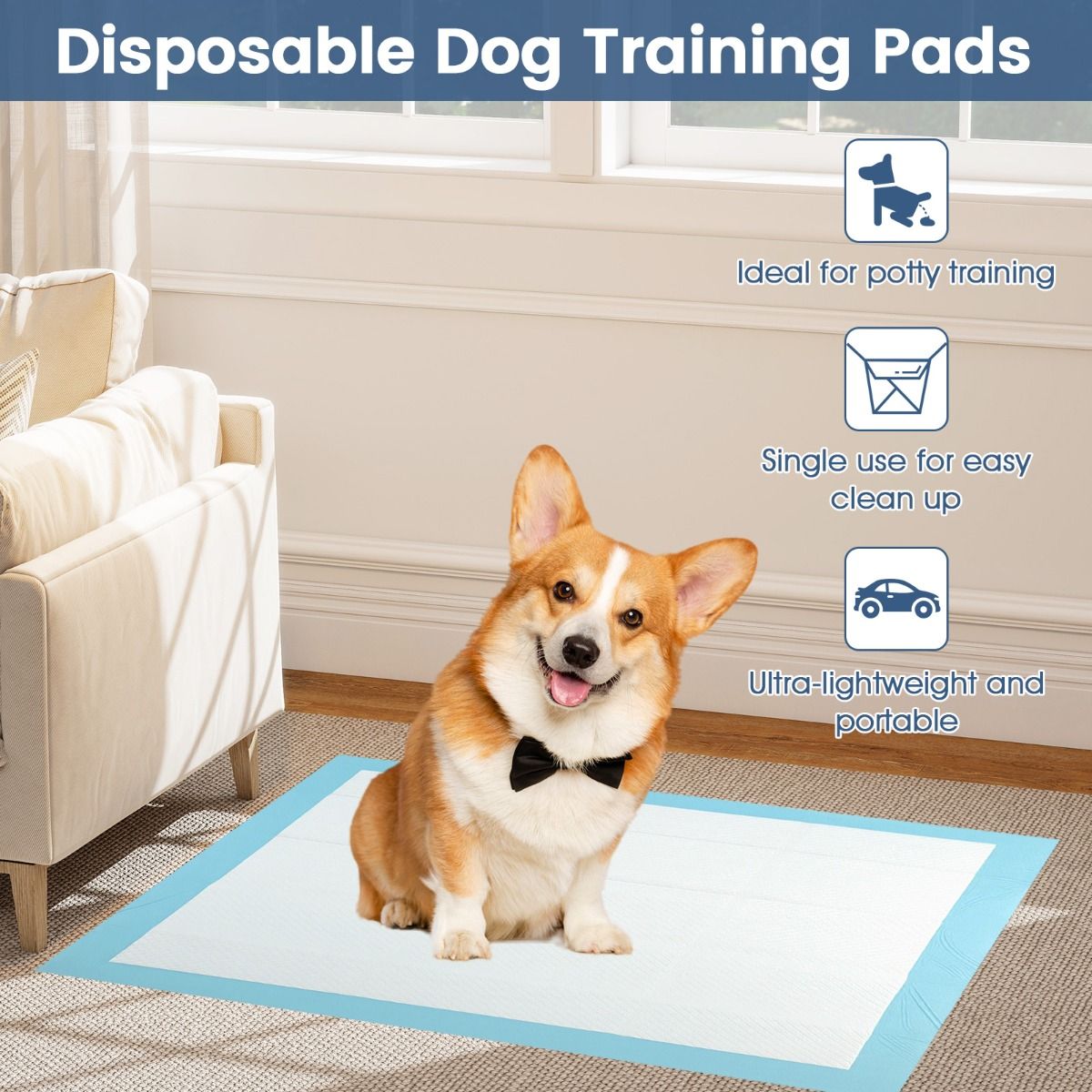 Tapis d'entraînement Coast Puppy - absorption à 6 couches - jetables - 90 x 60 cm - 150 pièces - bleu/blanc