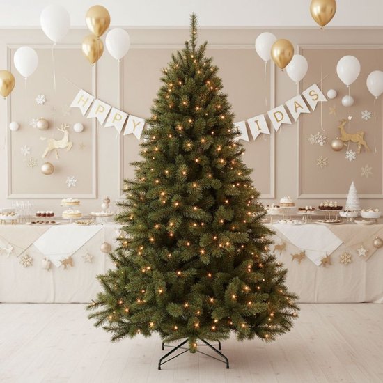 Arbre artificiel Triumph Tree Bristlecone - Sapin de Noël avec 144 guirlandes LED blanc chaud - Décoration de Noël d'intérieur - Structure à charnières pour un montage rapide - H 155 x Ø 99 cm - Vert