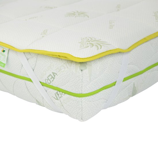 Protège-matelas Aloe Vera - Vitality Pur - Confort supplémentaire et protection du matelas - 160x200 cm - Blanc et jaune