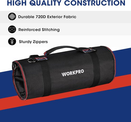 Sac à outils à roulettes, sac à outils multifonctionnel avec 2 pochettes amovibles et 4 pochettes à outils à fermeture éclair, organiseur en laine d'outils 720D Heavy Duty, idéal pour ranger