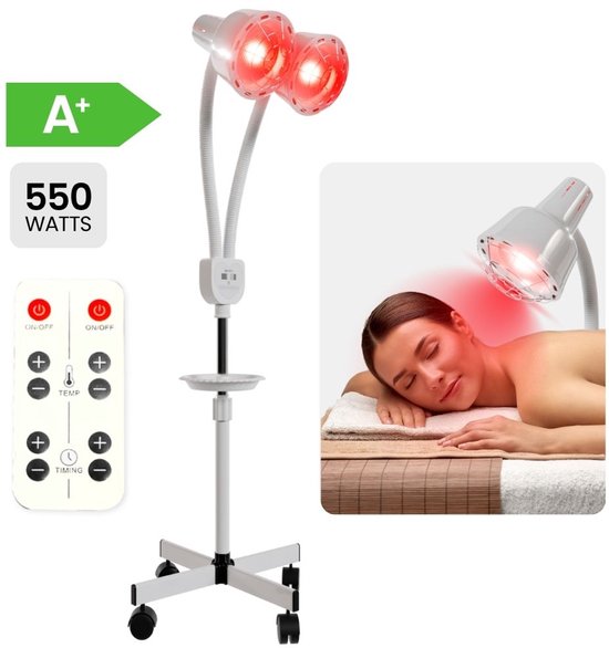 Resty® Lampe infrarouge - 550W - Luminothérapie rouge - Lampe à chaleur - Minuterie - Pied extra solide - Double tête