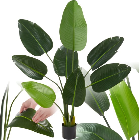 tectake® Arbre à oiseaux de paradis Tropic - Strelitzia - Plante artificielle fidèle à la nature avec des feuilles détaillées et un pot de fleurs robuste - Facile d'entretien et polyvalent - Hauteur : 120 cm