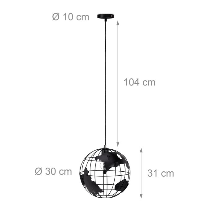 Suspension « globe terrestre » Relaxdays - Ø 30 cm - Réglable en hauteur - Noir
