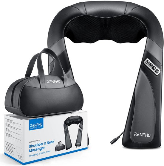 Appareil de massage RENPHO U-Neck Go Shiatsu pour la nuque et les épaules - Fonction chauffante - Convient à différentes parties du corps - Noir