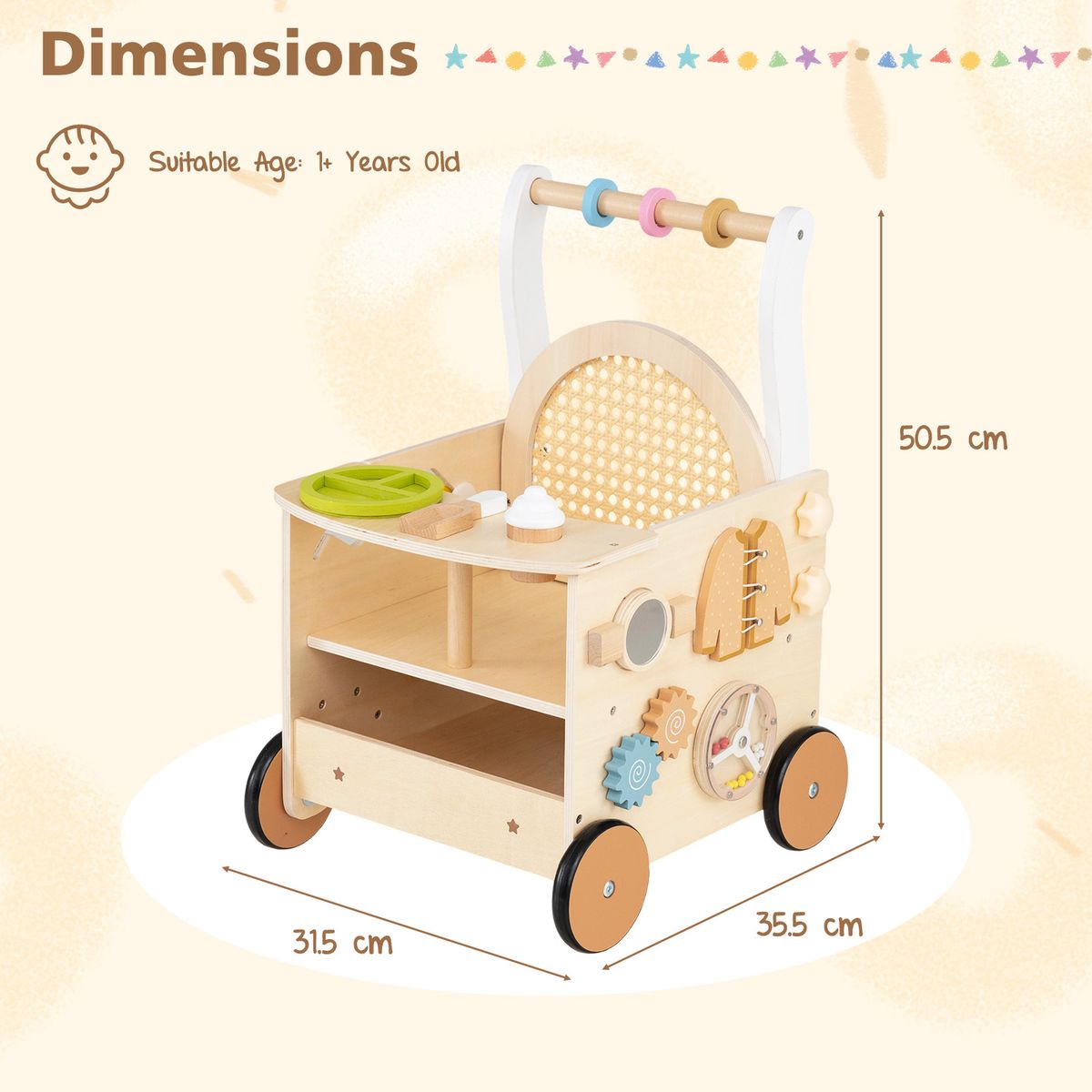 Voiturette en bois Coast - jouet favorisant la motricité - avec set de glaces et siège pour poupée - bois naturel