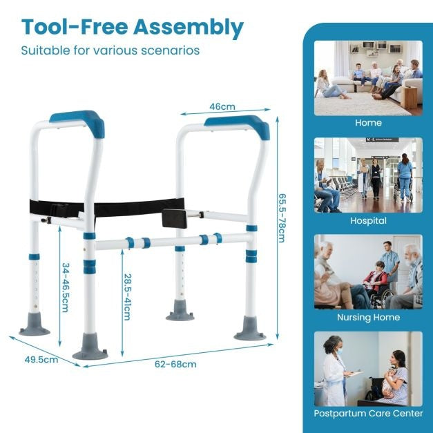 Coast Support de toilette - Réglable dans 6 directions, Antidérapant, Seniors - L 62-68 x H 65,5-78 cm - Acier au carbone/HDPE - Bleu/Blanc