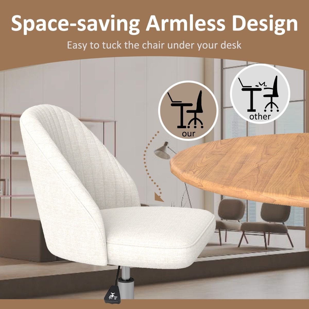 Chaise de bureau Coast sans accoudoirs - dossier incurvé - assise rembourrée - beige