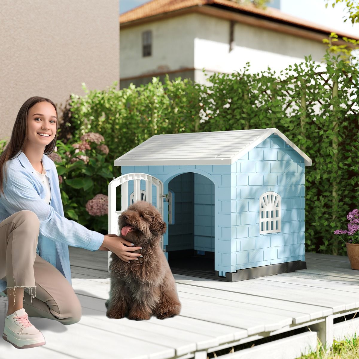 Niche pour chien Coast en plastique - Résistante aux intempéries - Porte verrouillable - Bleue