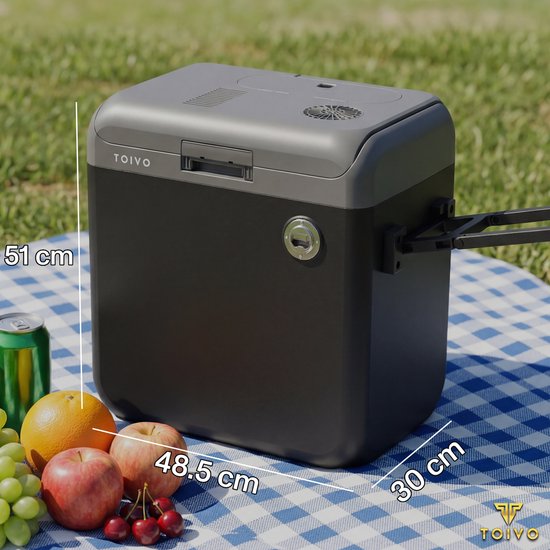 Glacière électrique Toivo - 40 litres - 12 V et 230 volts - Voiture - Réfrigérateur de camping - Refroidissement et chauffage - Frigobox - Noir
